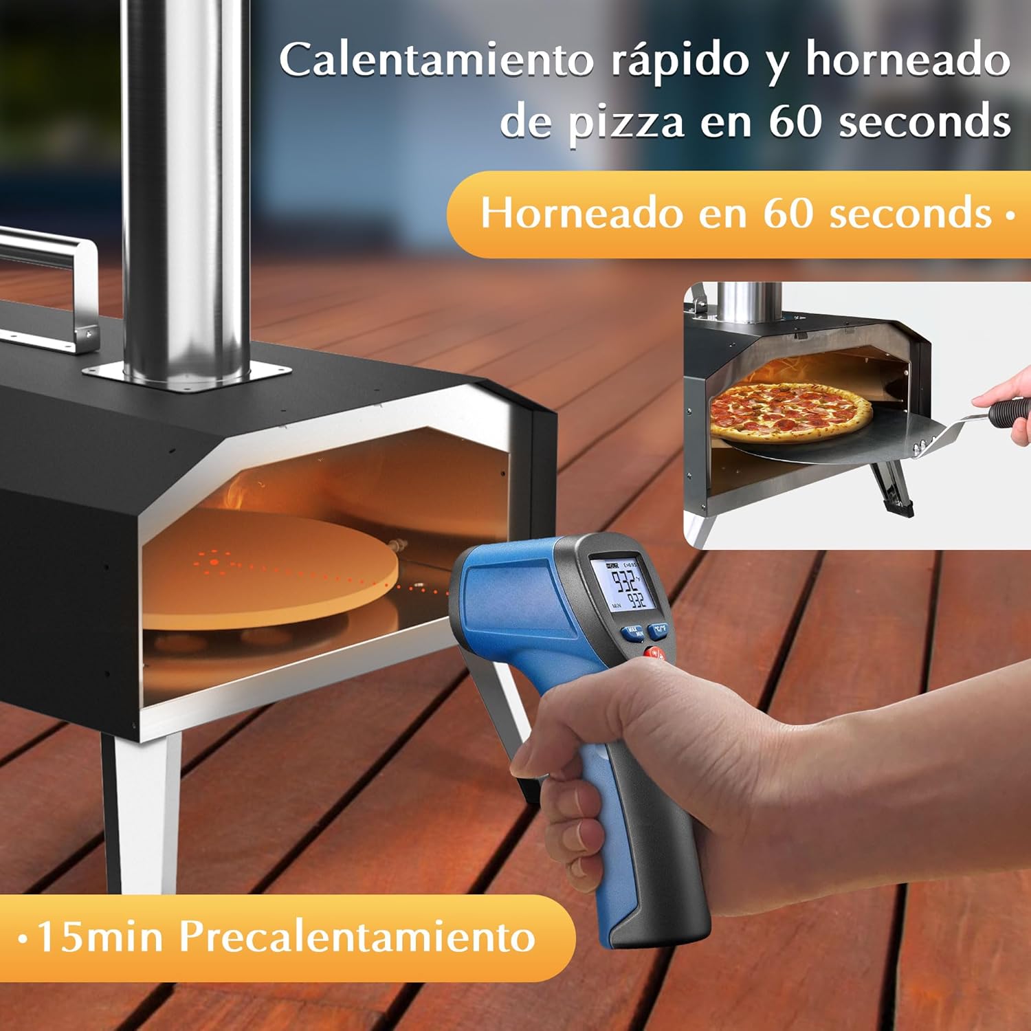 KitchenBoss Pizza Oven Outdoor Pizza Ovens Portable: Wooden Pellet Heated Pizza Oven with 30.5 cm Pizza Stone, Stainless Steel Pizza Oven for Garden, Patio, Backyard, Camping 12 Inch [Energy Class A]