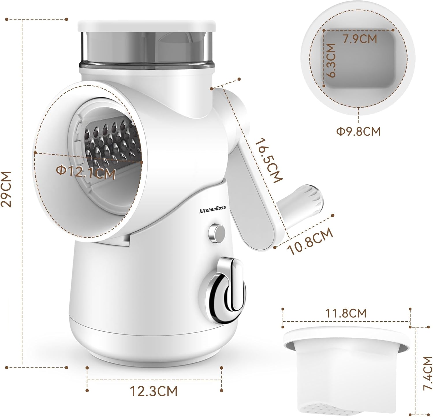 KitchenBoss Manual Vegetable Slicer, Mandolin Vegetable Slicer: Cheese Grater, Drum Grater, 3 in 1, Suitable for Many Types of Vegetables and Fruit, Includes 3 Types of Stainless Steel Blades, with